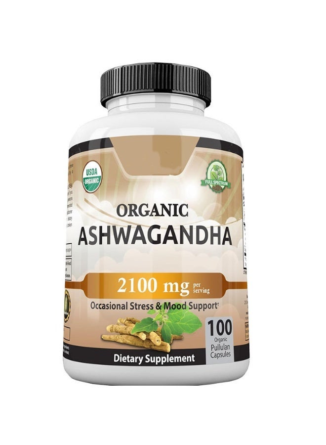 Organic Ashwagandha 2,100 mg - 100 Veggie Capsules Pure  Ashwagandha Powder and Root Extract - Stress Relief, Mood Enhancer - Image 2